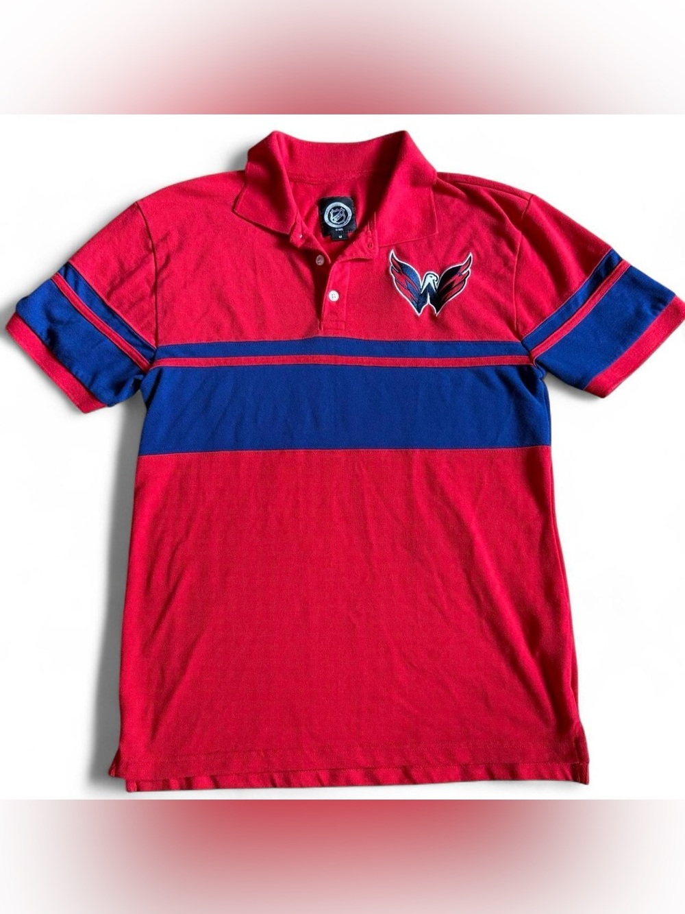 NHL Red and Blue Men's Polo with Embroidered Team Wing